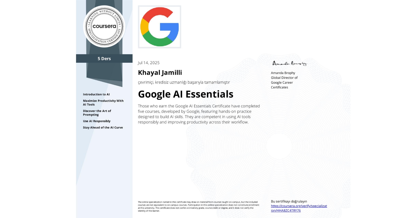 Google AI Essentials Specialization